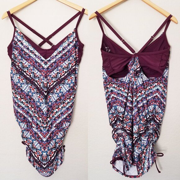 Athleta Marrakesh Side Scrunch Tankini Swim Top Mini Dress Wired 38 D/DD UPF 50+ - Picture 15 of 16
